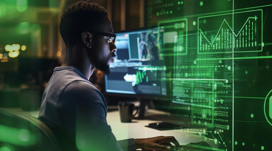 Generative ai collage photo of professional it specialist using